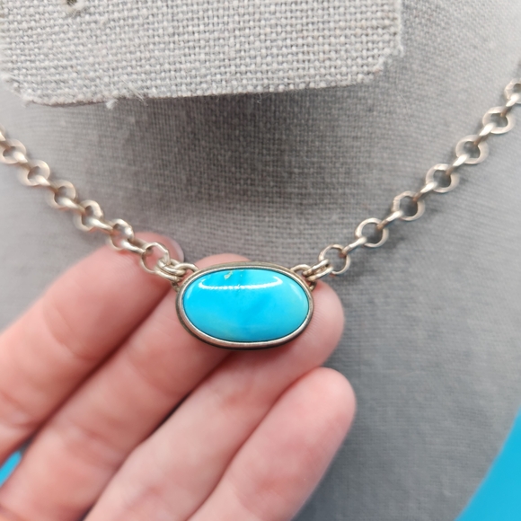reed and rush Jewelry - Turquoise Oval Pendant Necklace with Handmade 16 In Chain